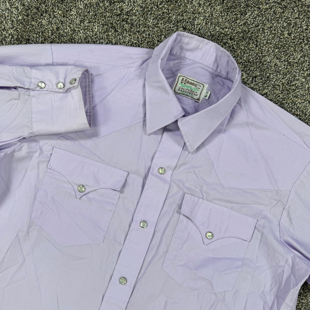 Vintage H Bar C California Ranchwear Western Shirt Purple Pearl Snap Men 16.5 33